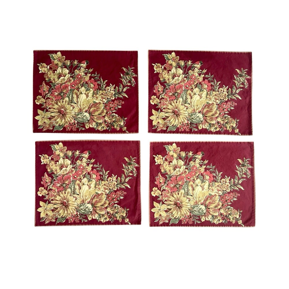 April Cornell Placemats Red Gold Floral Set of‎ 4 Cotton